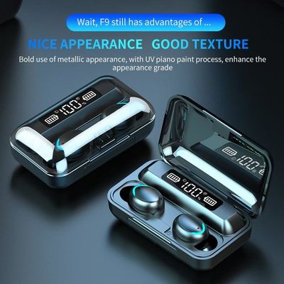 8D Surround F9 هدست بی سیم واقعی LED صفحه نمایش کوچک دکمه نامرئی